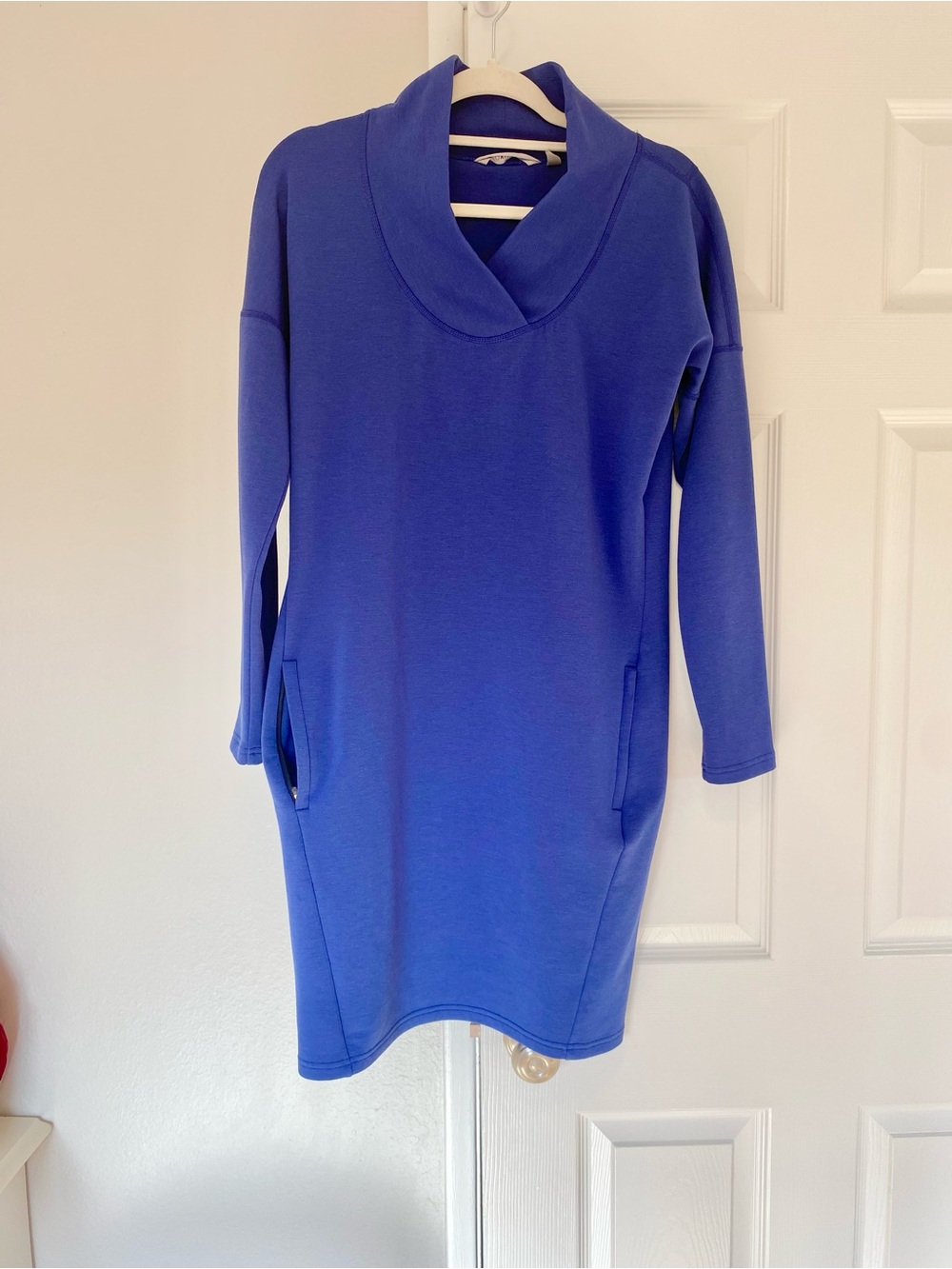 Athleta Cobalt Blue Womens Sweater Dress with Shawl Collar Size Medium